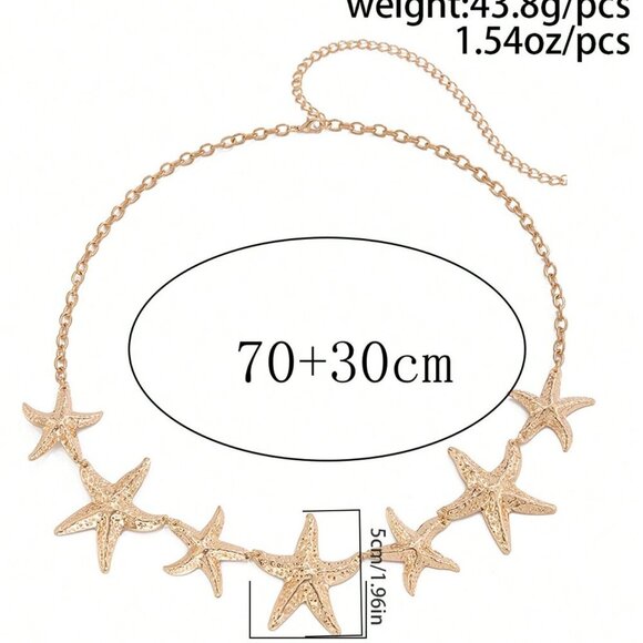 Gold Women's Starfish Waist Chain, Casual or Vacation Necklace - Picture 4 of 9